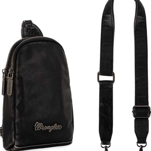 Wrangler sling bag/ crossbody vegan leather black NEW - Picture 4 of 9